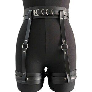 Gothic Punk PU Leather Thigh Garter Belt With Waist Band Adjustable Leg Harness